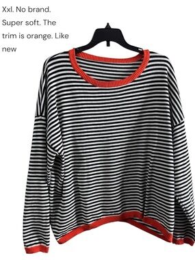 Striped Black & White Sweater with Orange Trim